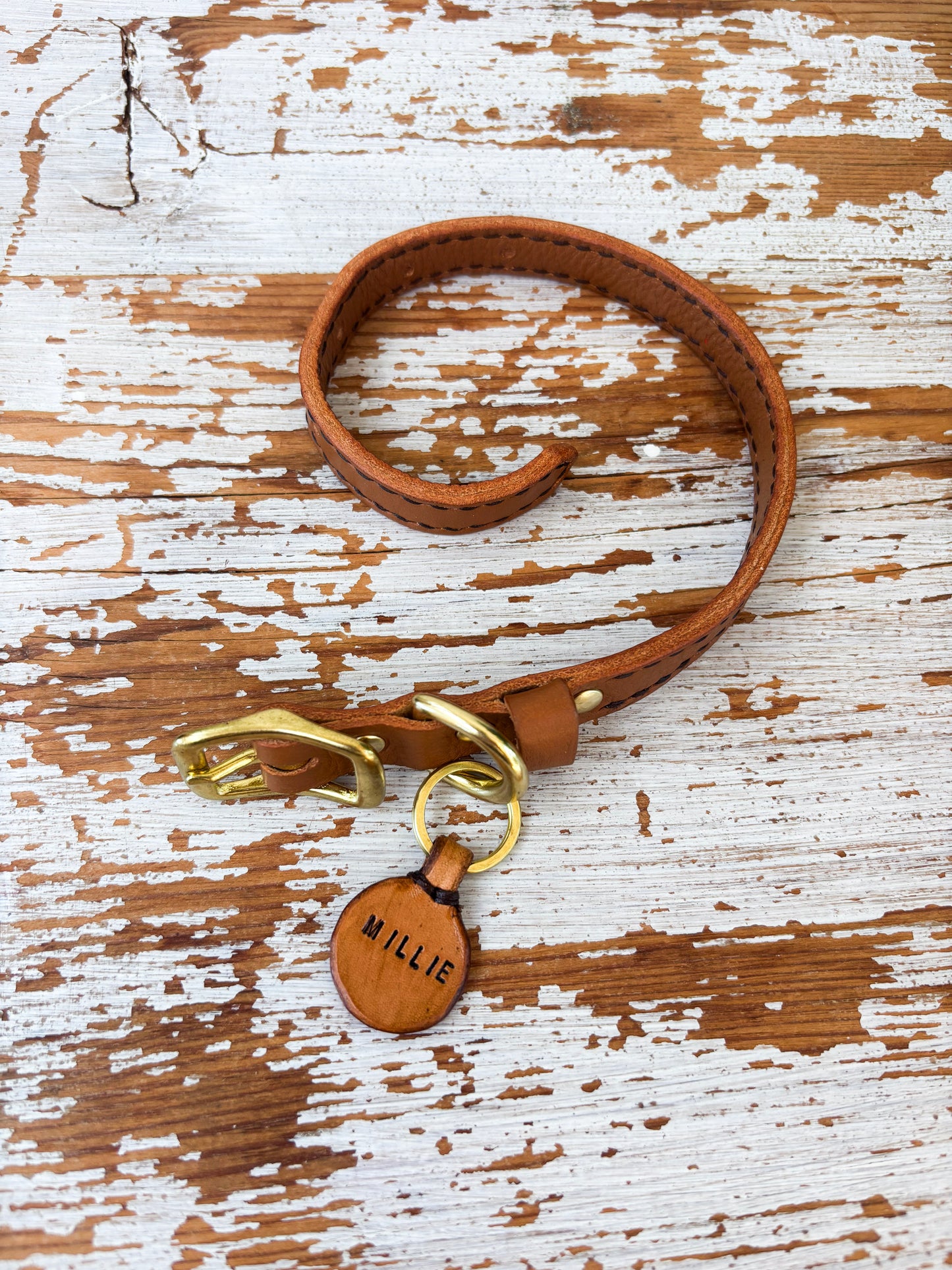 Rustic leather Identification Tag